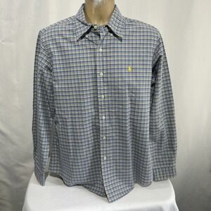 VTG Polo Ralph Lauren Shirt Men's Sz L Custom Fit  Plaid Button Blue Yellow